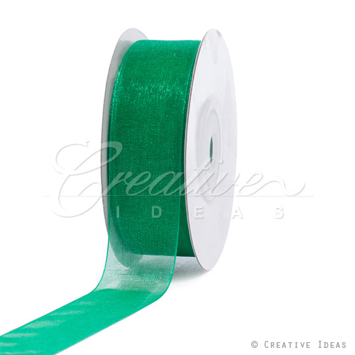 7/8" Plain Organza Sheer Ribbons - 25 Yards (Emerald Green)
