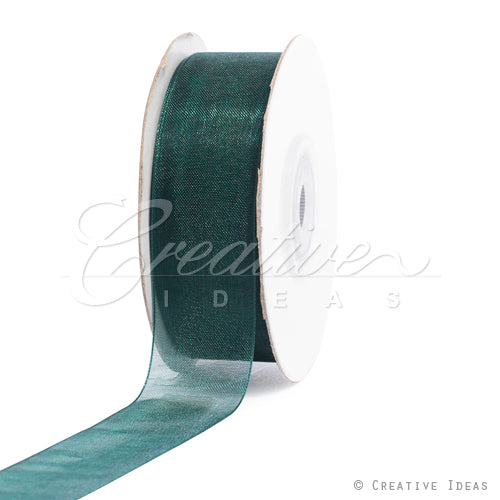 7/8" Plain Organza Sheer Ribbons - 25 Yards (Hunter Green)