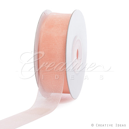 7/8" Plain Organza Sheer Ribbons - 25 Yards (Light Peach)