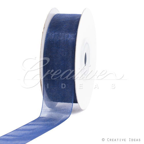 7/8" Plain Organza Sheer Ribbons - 25 Yards (Navy Blue)