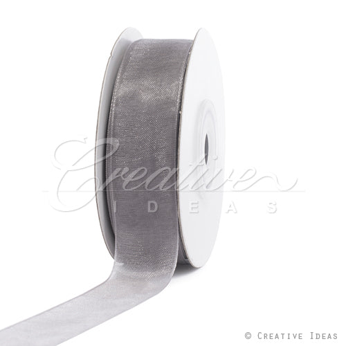 7/8" Plain Organza Sheer Ribbons - 25 Yards (Silver)