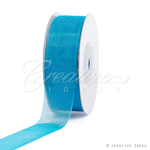 7/8" Plain Organza Sheer Ribbons - 25 Yards (Turquoise)