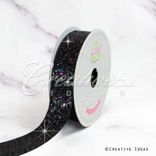 7/8" Sparkly Sequins Ribbon-10 Yds (Black)