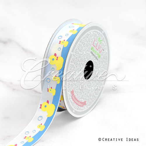 7/8' Satin Ducky Family Ribbon-10 Yds (White)