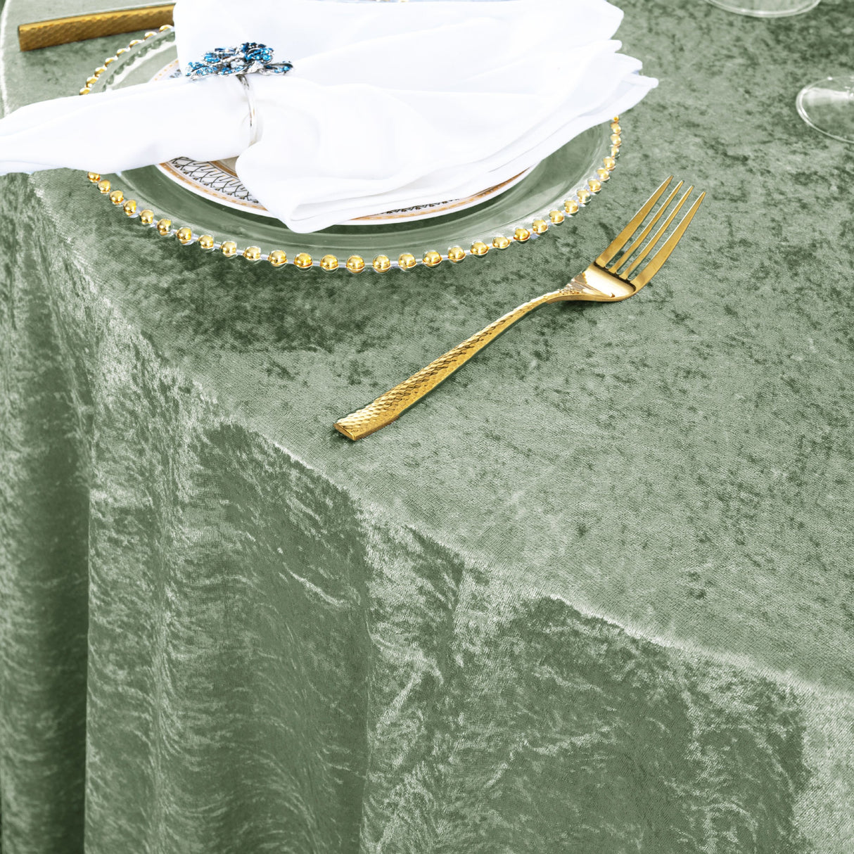 Square Crushed Velvet Table Overlay 85x85 Dusty Sage