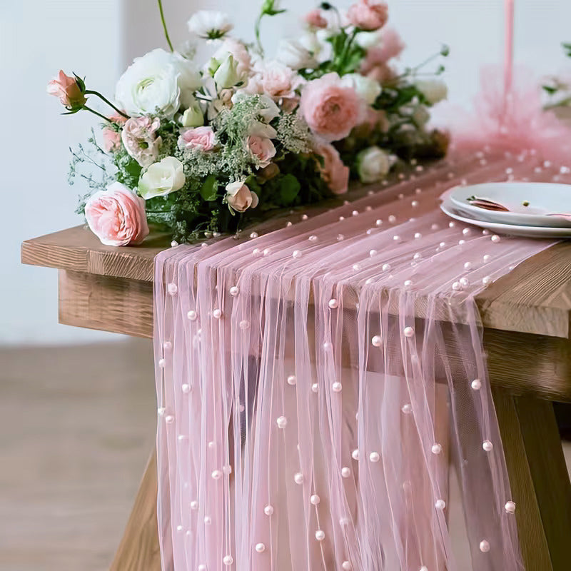 Sheer Tulle Table Runner 30x120 Blush Pink