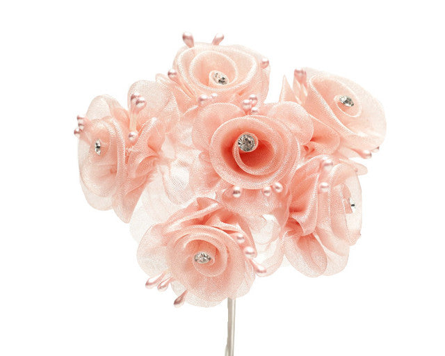 1.5" Blush Organza Flowers with Rhinestone - Pack of 72