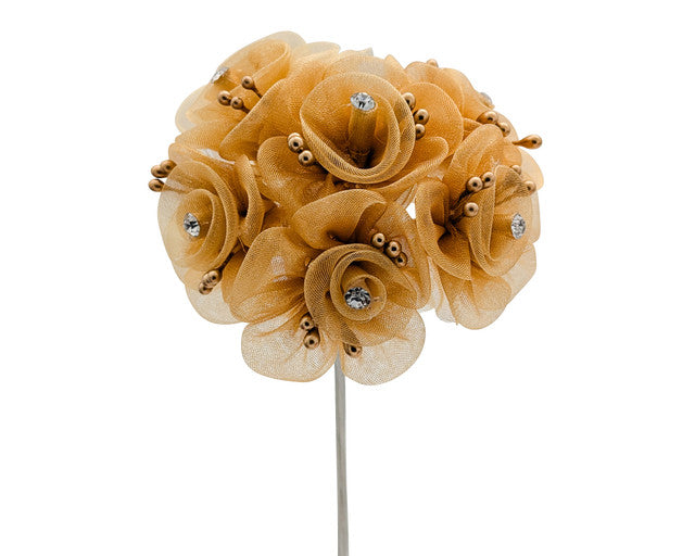 1.5" Gold Organza Flowers with Rhinestone - Pack of 72