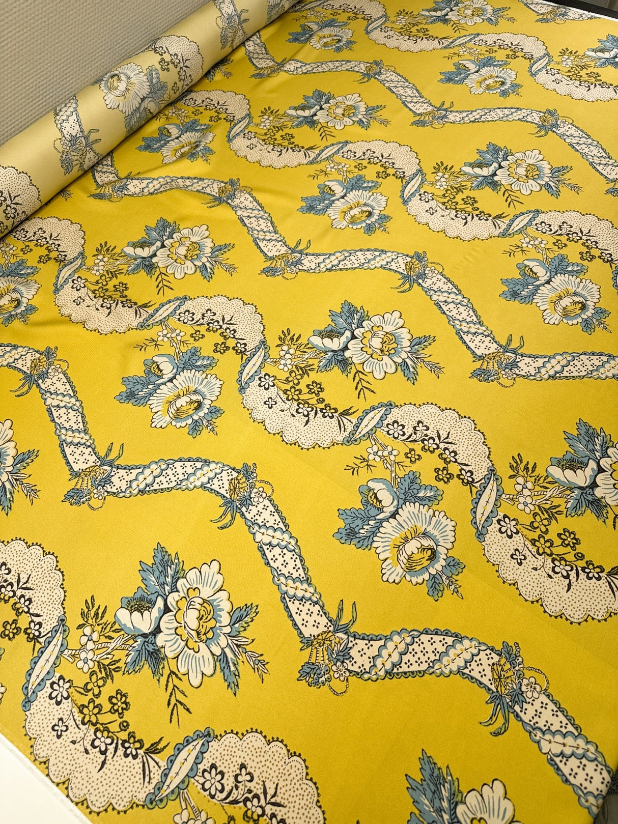 Silk Twill Yellow Floral Fabric