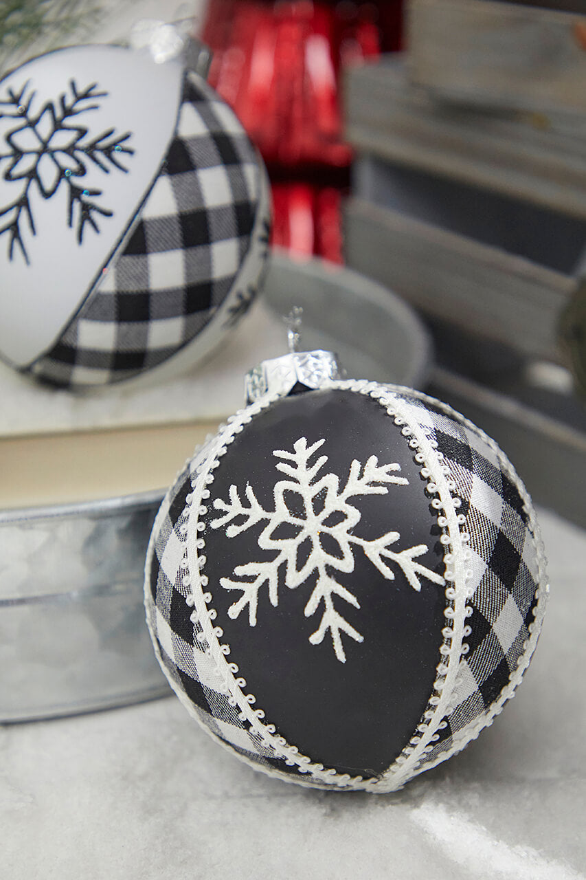 4" Black and White Ball Plaid Ornament
