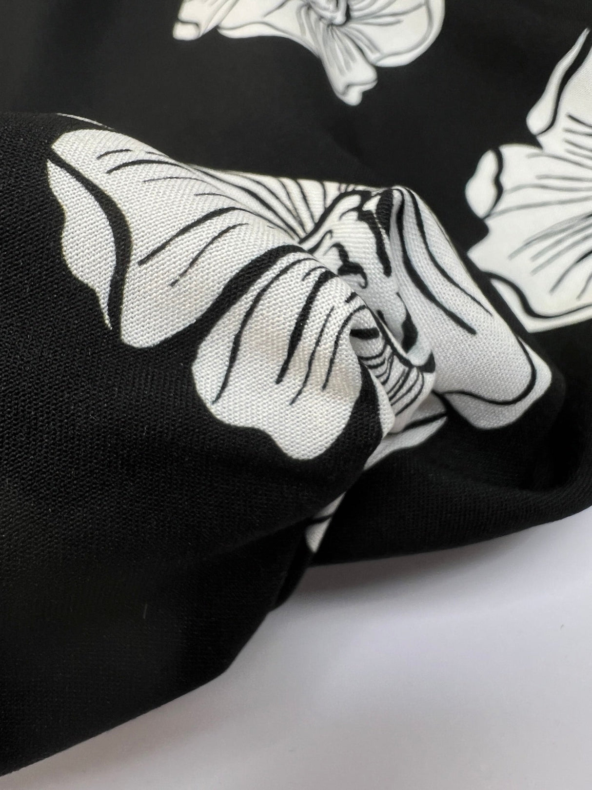 Viscose Printed Floral Fabric Black White