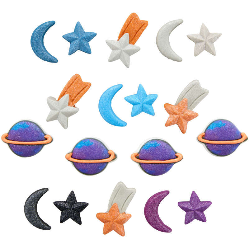 Wilton Planet, Moon and Star Royal Icing Decorations, 0.70 oz. (18 Pieces)