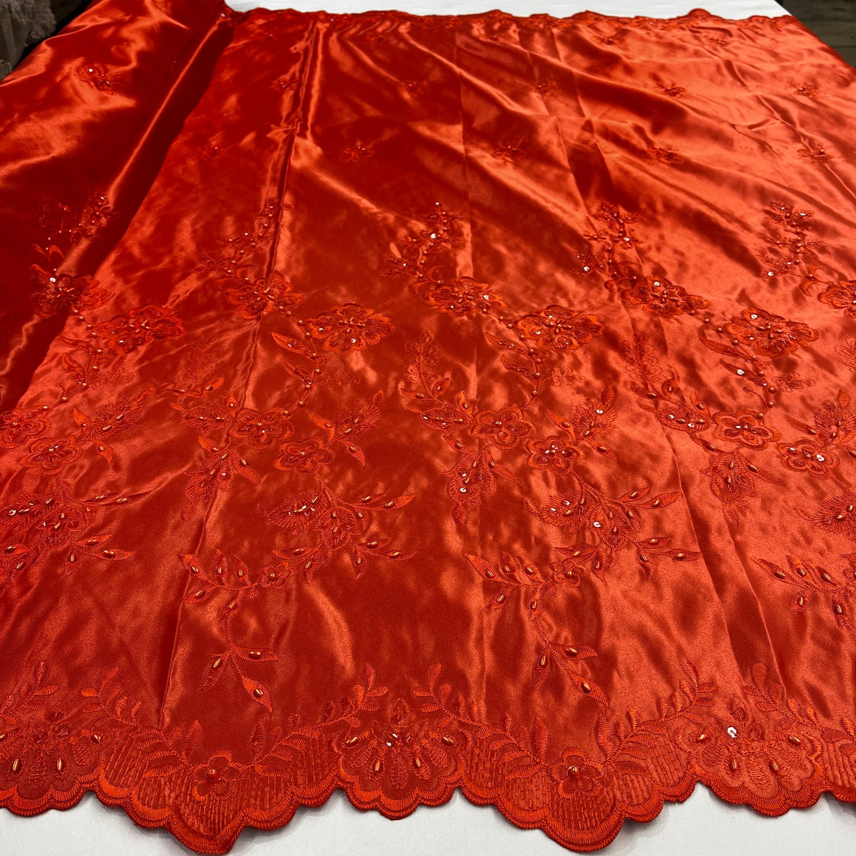 1 Yard Beaded Bridal Lace Fabric Embroidered Floral Satin Gown Couture 54" Width