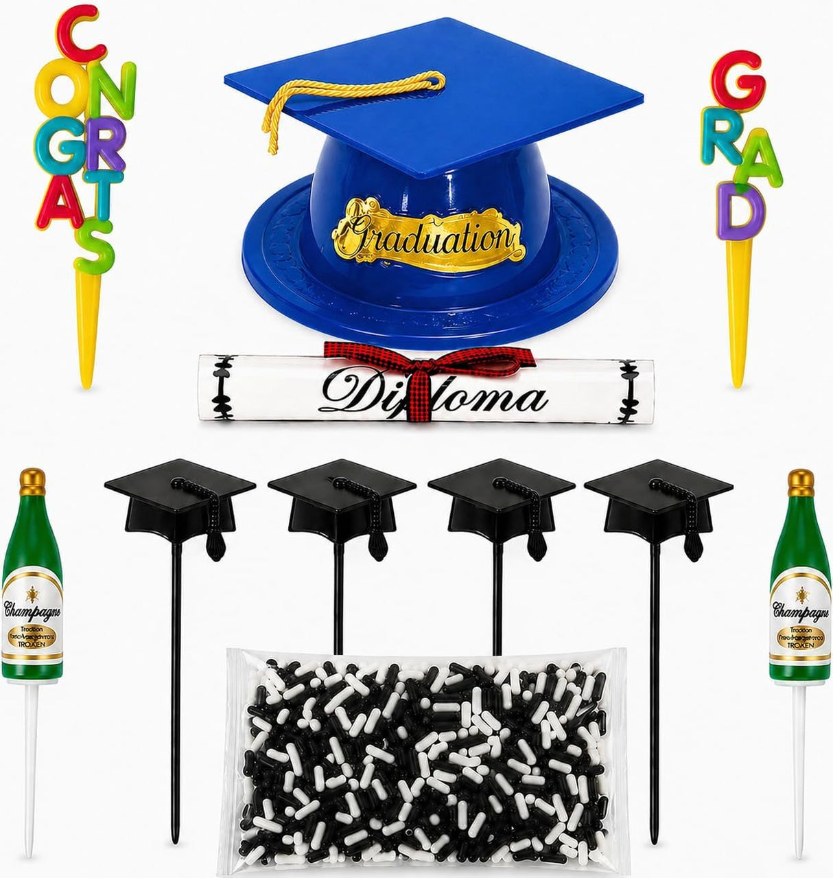 Oasis Supply, Graduation Cake Decorating Kits with Sprinkles (Various Color Grad Caps)