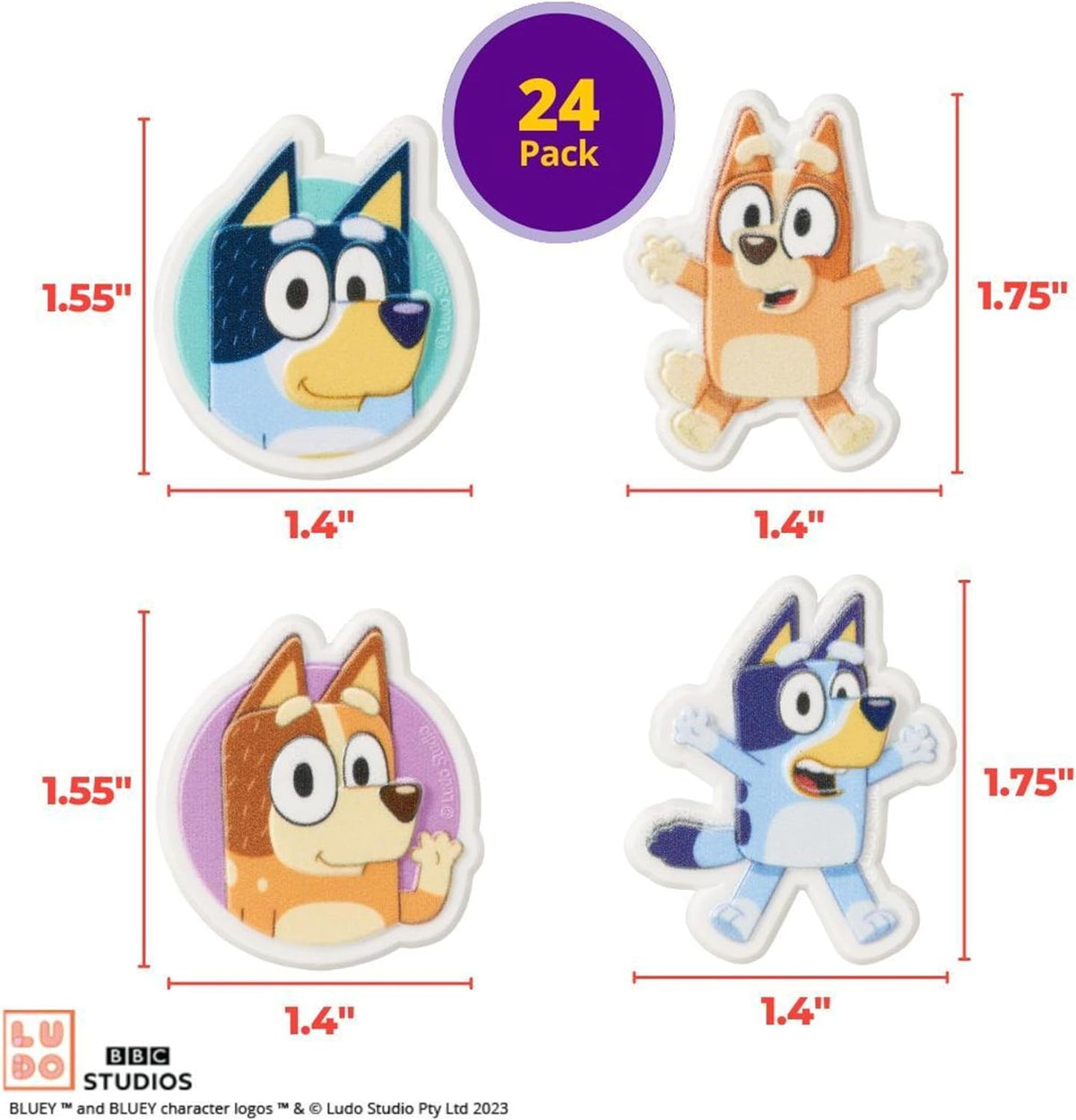 Bluey So Much Fun Rings, 72 Cupcake Decorations Featuring Bluey, Bingo, Bandit, and Chilli, 3D Food Safe Cake Toppers – 72 Pack