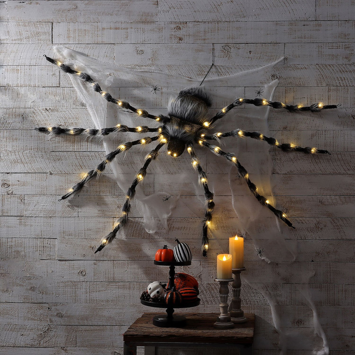 Oversized Pre Lit Furry Black Spider Halloween Decoration