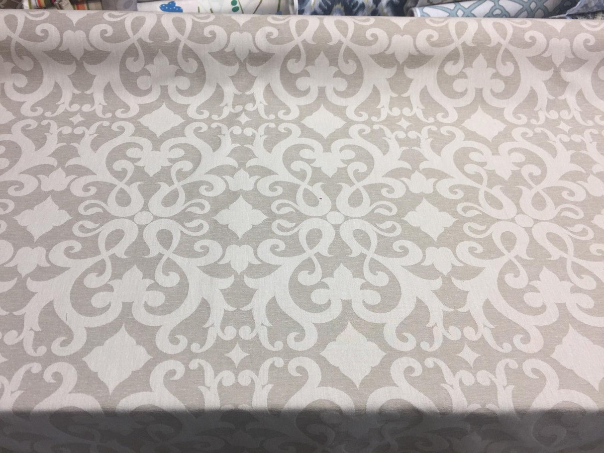 Damask Dark Beige Cotton Polyester Fabric - Damask Pattern, 58" Width (1 Yard)