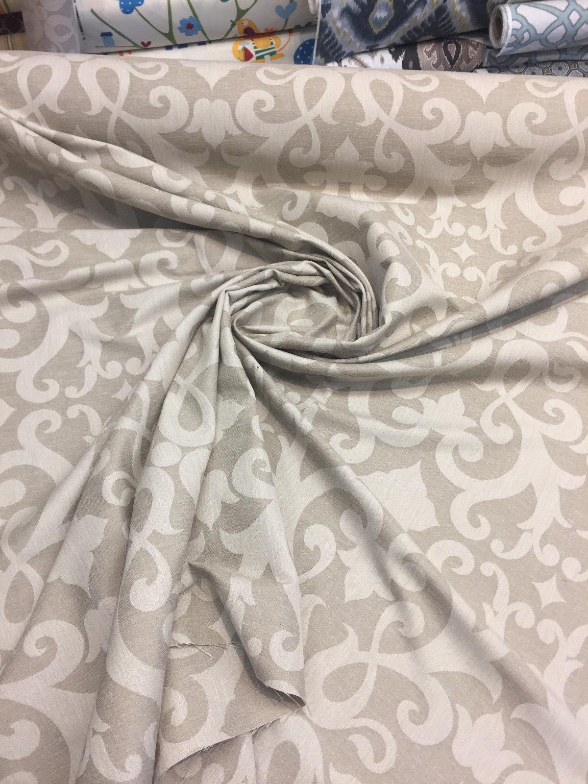 Damask Dark Beige Cotton Polyester Fabric - Damask Pattern, 58" Width (1 Yard)