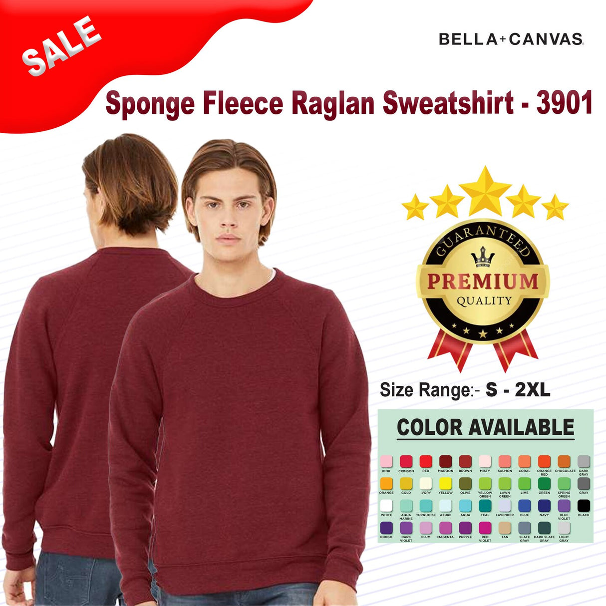 BELLA + CANVAS® Sponge Fleece Raglan Crewneck Sweatshirt