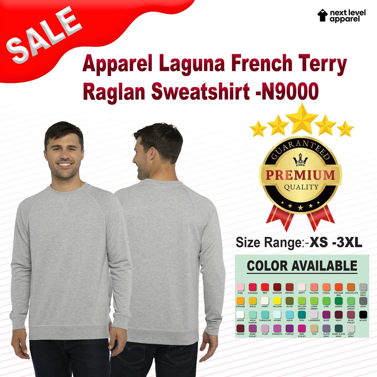 Next Level® Laguna French Terry Raglan Long Sleeve Sweatshirt