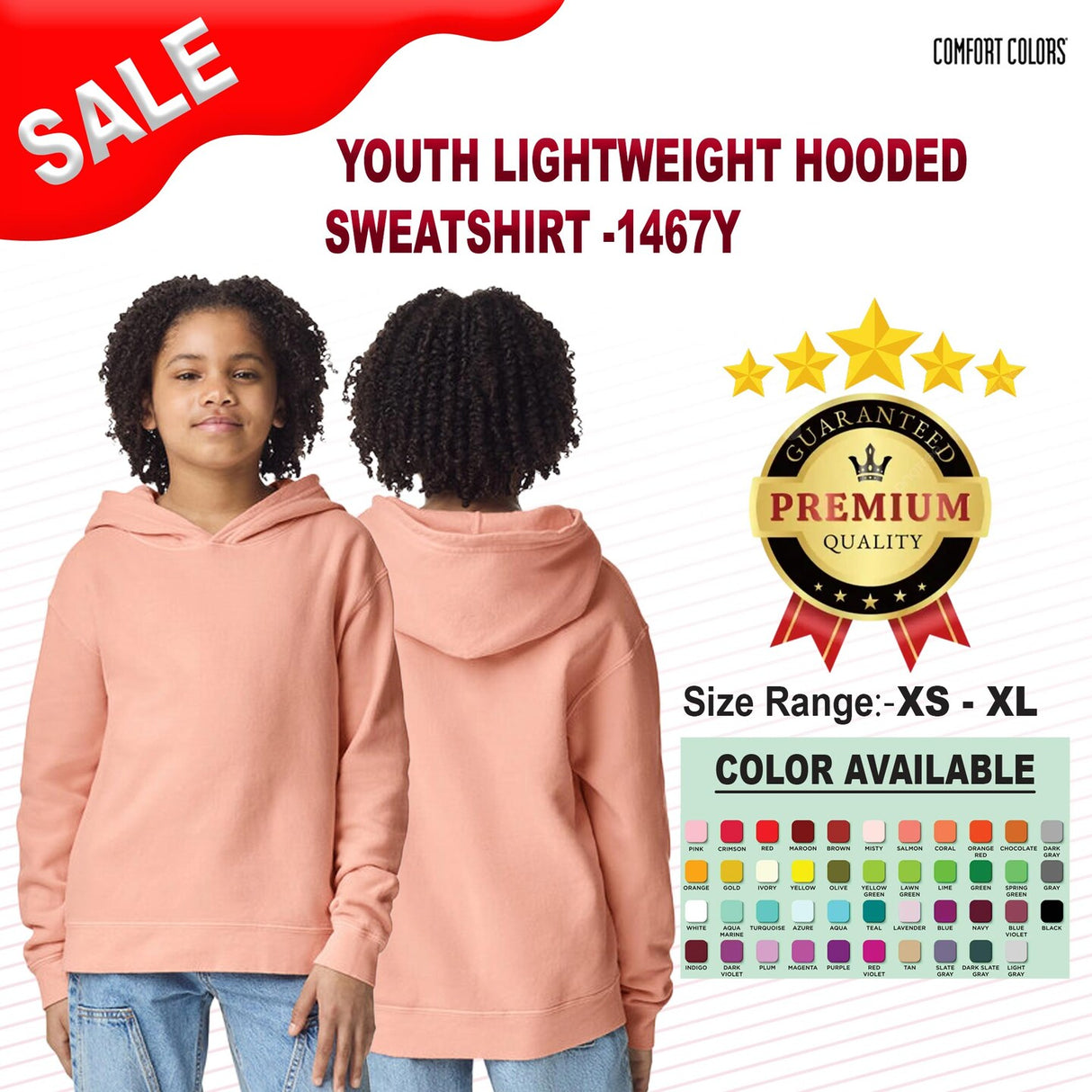 Comfort Colors® Youth Lightweight Hooded Sweatshirt