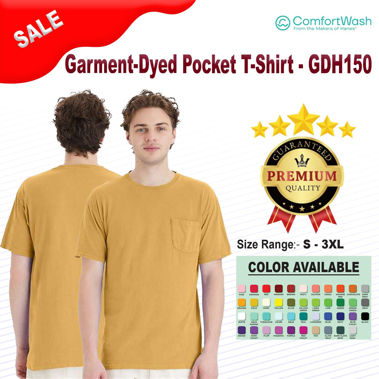 ComfortWash by Hanes® Garment-Dyed Pocket Crewneck Short Sleeve T-Shirt