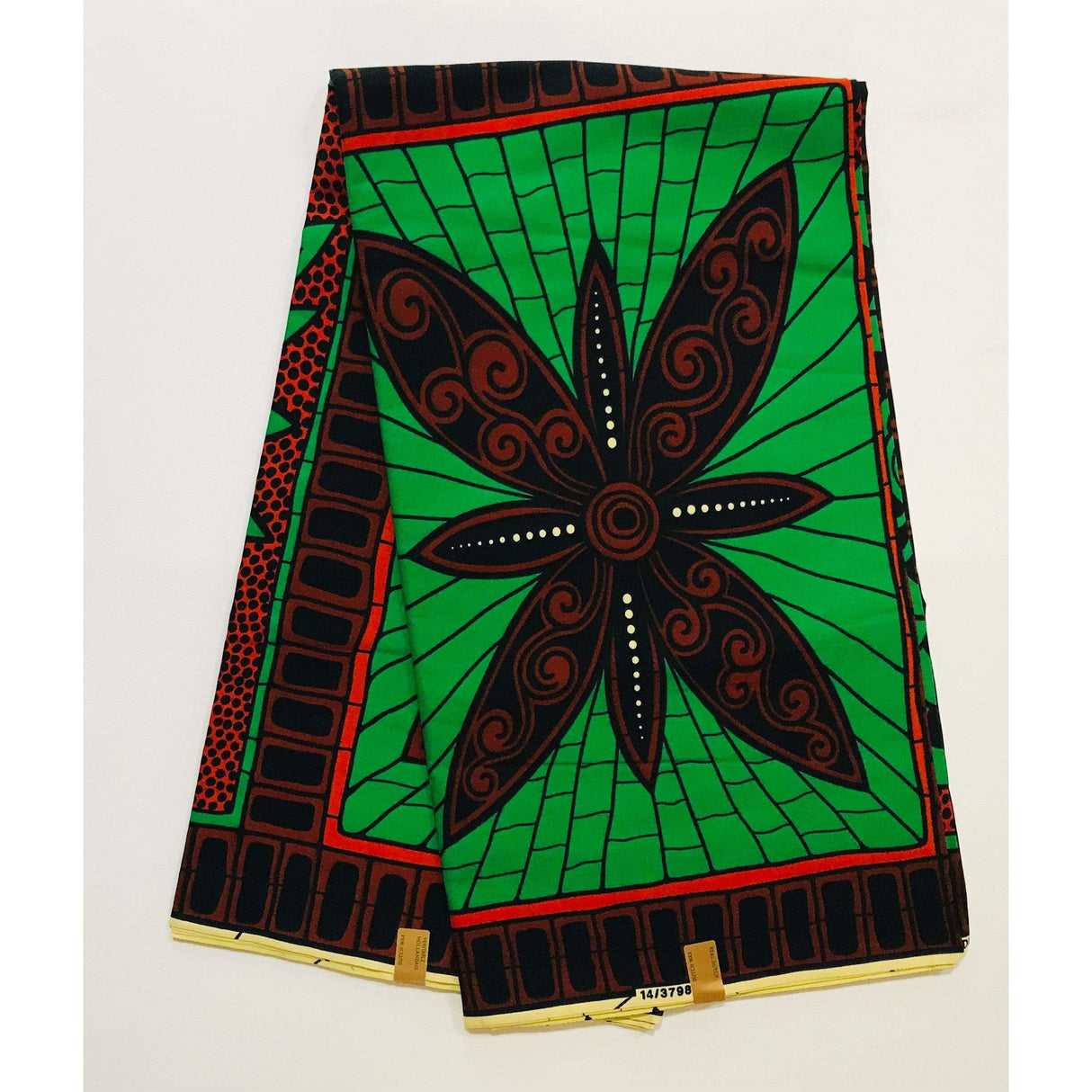 African Print Fabric Ankara Cotton Fabric - Green, Brown, Navy Snap & Bloom, 46" Width (Per Yard)