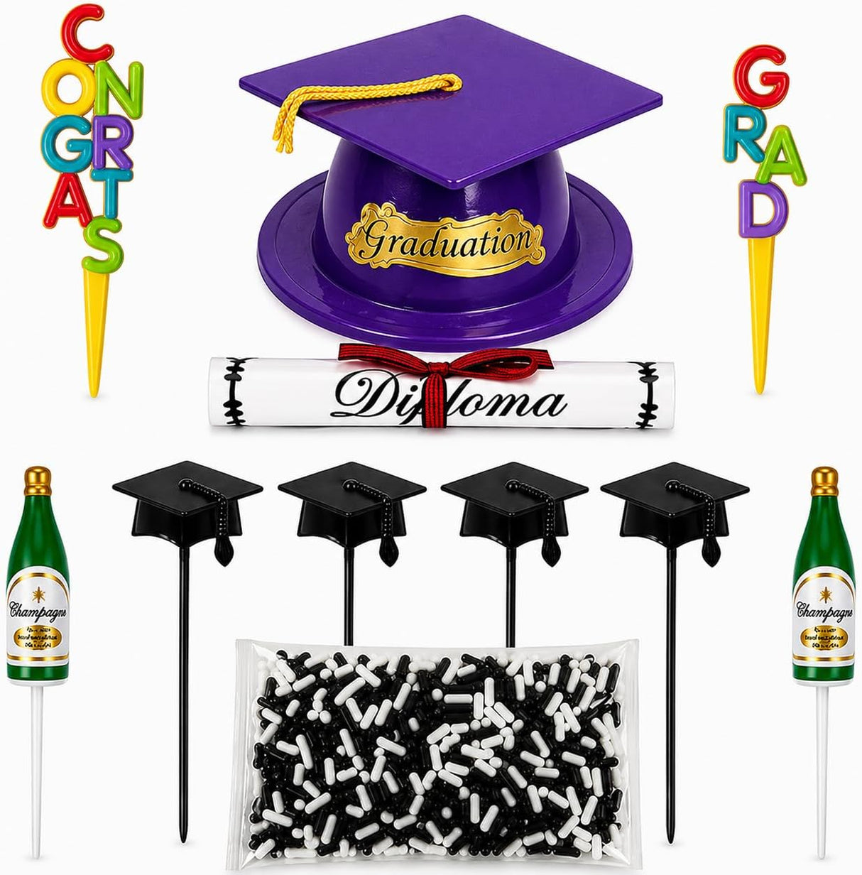 Oasis Supply, Graduation Cake Decorating Kits with Sprinkles (Various Color Grad Caps)