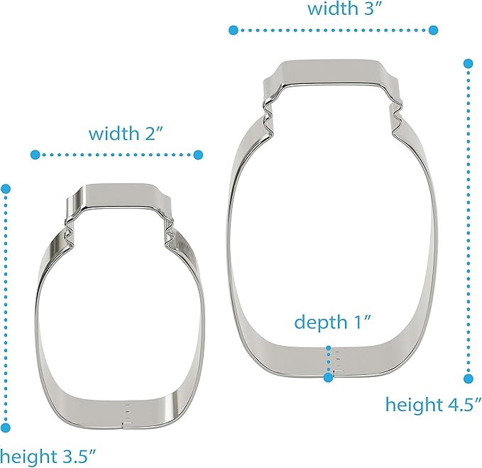 Stainless Steel Mason Jar Cookie Cutters, Jar Shape Cutter Set of 4 (3.5 Inch & 4.5 Inch)