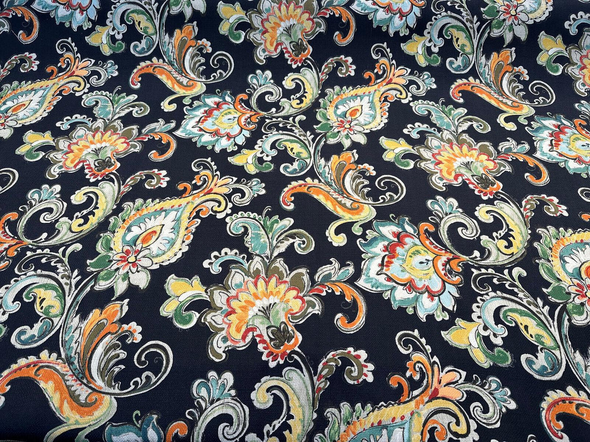 Scotto Madison Carnival Cotton Fabric - Black Multi Floral, 54" Width (1 Yard)