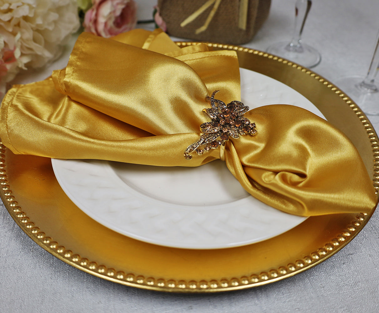 Heavy Duty Satin Cloth Dinner Napkins 20x20 Gold