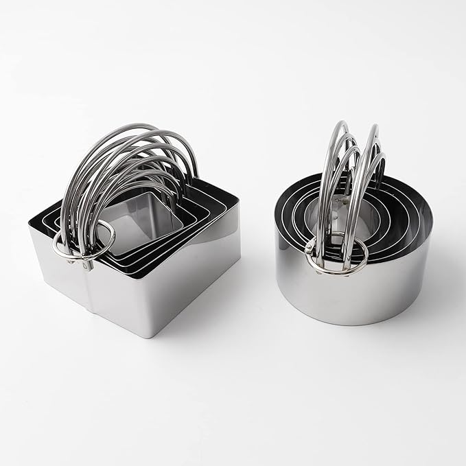 Baking Cookie Cutter Set of 10 – Round & Square Stainless Steel Cutters with Handles