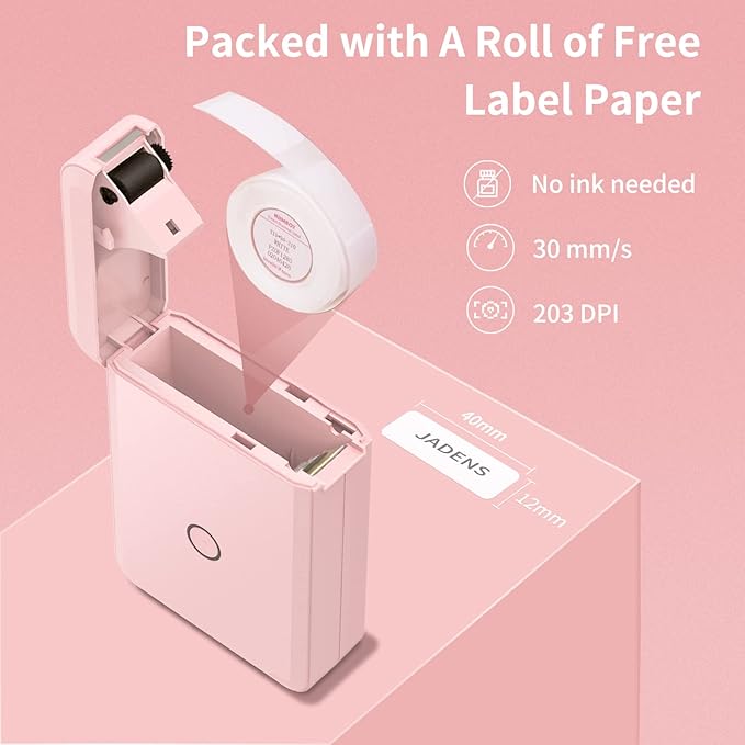 JADENS Label Maker Machine with Tape, D110 Portable Bluetooth Label Printer for Storage, Barcode, Mailing, Office, Home, Organizing, Sticker Maker Mini Label Maker