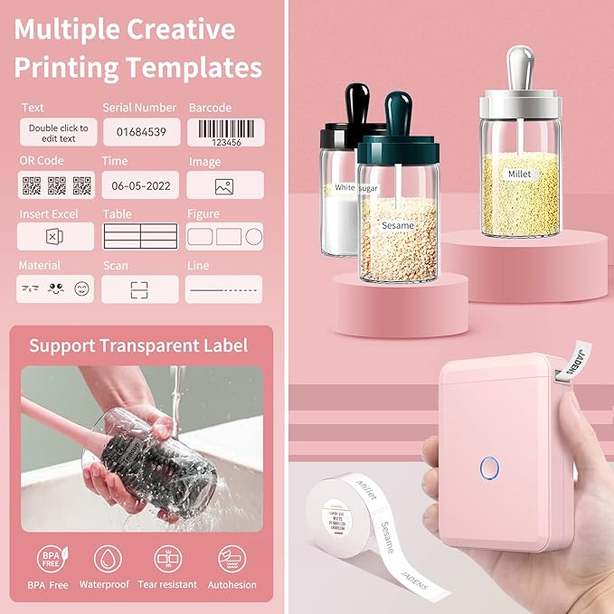 JADENS Label Maker Machine with Tape, D110 Portable Bluetooth Label Printer for Storage, Barcode, Mailing, Office, Home, Organizing, Sticker Maker Mini Label Maker