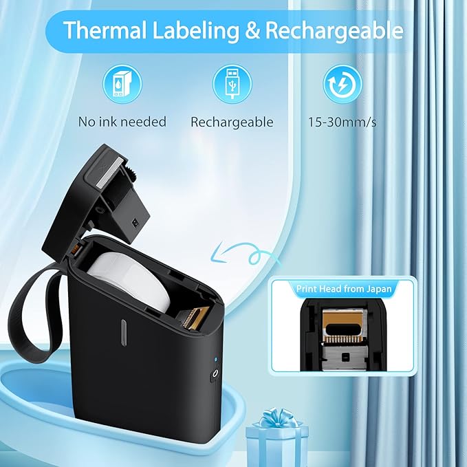 JADENS Label Maker Machine, D11 Portable Bluetooth Printer for Labeling, Home, Office, Organization, Mini Label Maker Machine
