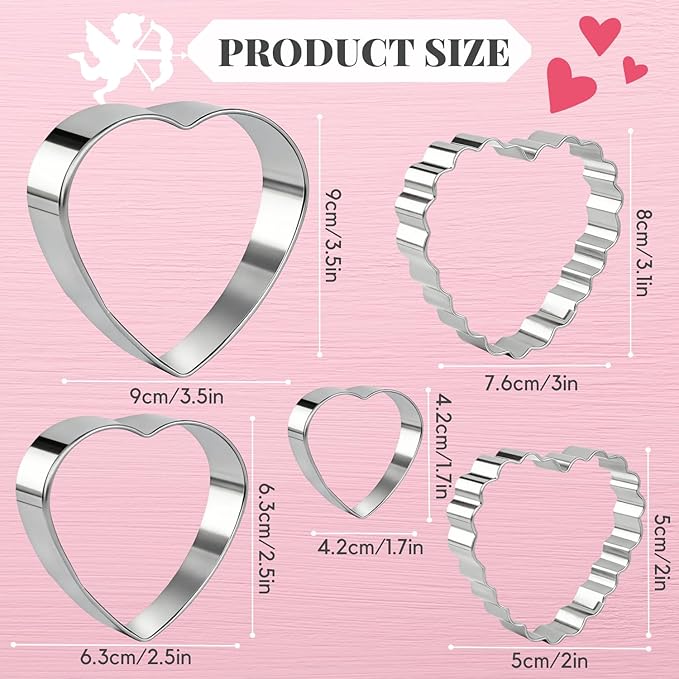 KAISHANE Love Heart Cookie Cutter Set - 5 Pieces Stainless Steel Heart Shaped Cookie Cutter Biscuit Pastry Cutter