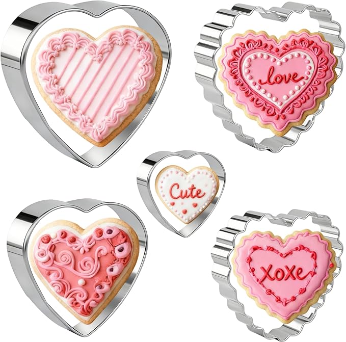KAISHANE Love Heart Cookie Cutter Set - 5 Pieces Stainless Steel Heart Shaped Cookie Cutter Biscuit Pastry Cutter
