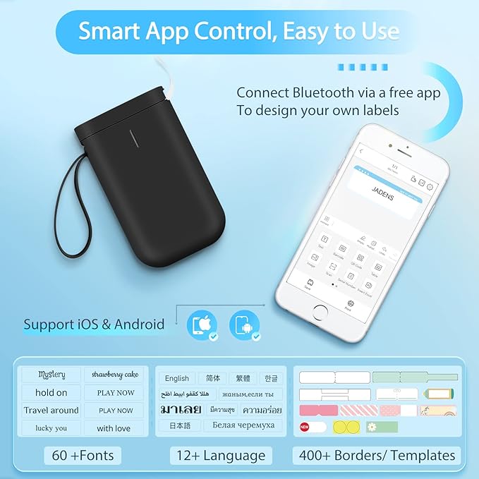 JADENS Label Maker Machine, D11 Portable Bluetooth Printer for Labeling, Home, Office, Organization, Mini Label Maker Machine