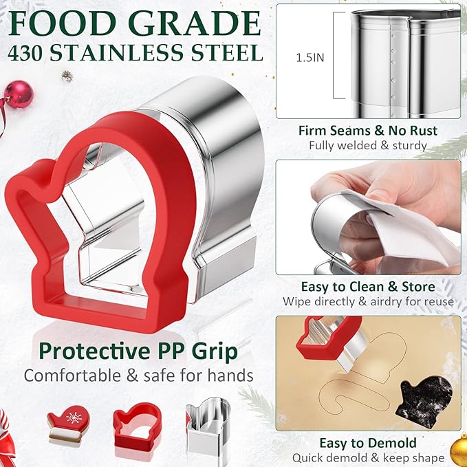 8-Piece Holiday Cookie Cutter Set – Christmas Shapes for Cookies, Fondant & Biscuits
