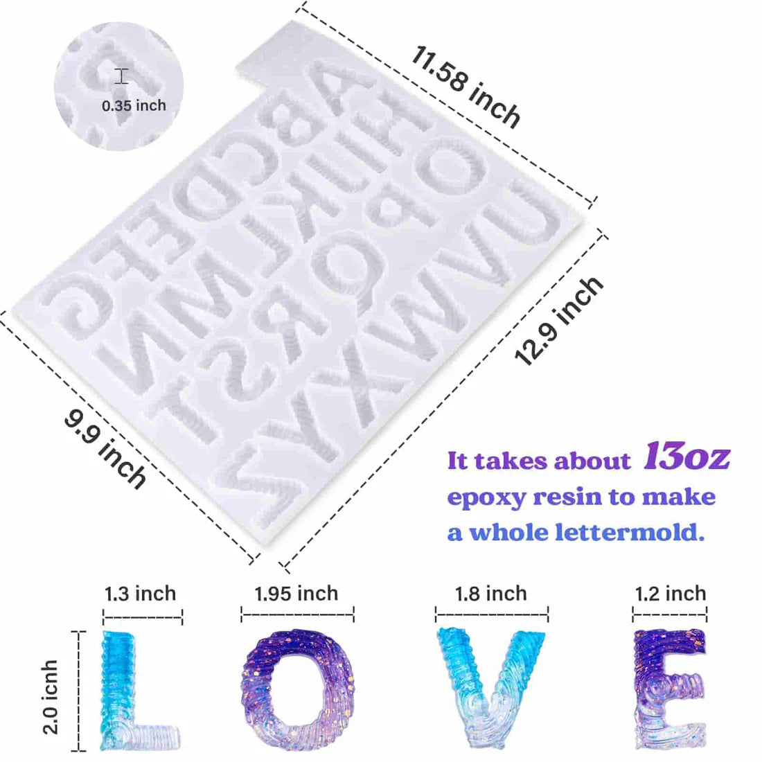 Resin Silicone Mold - Alphabet Ocean Wave Texture