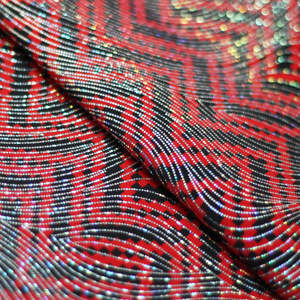 Zig Zag Racer Foil Polyester Spandex Fabric - Sparkly Chevron Foil Print, 58/60" Width (1 Yard)