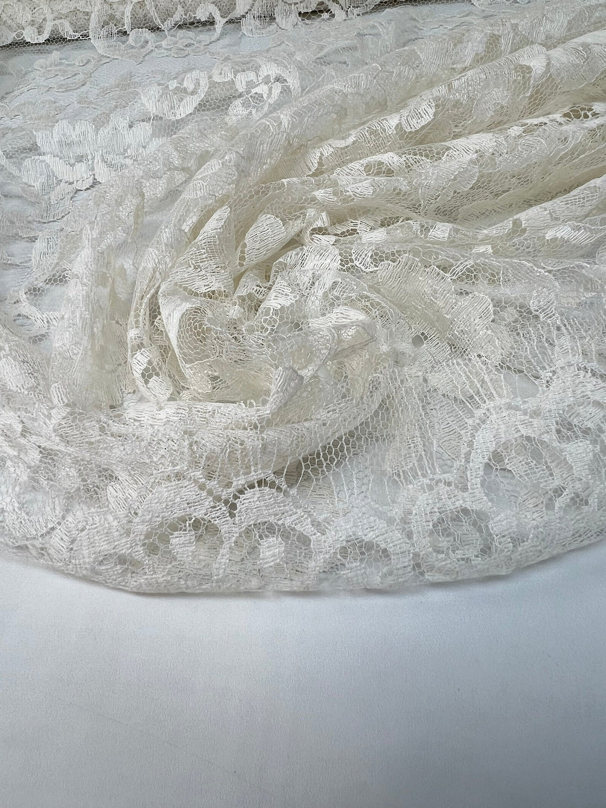 Cotton Lace Mesh Floral White Beige