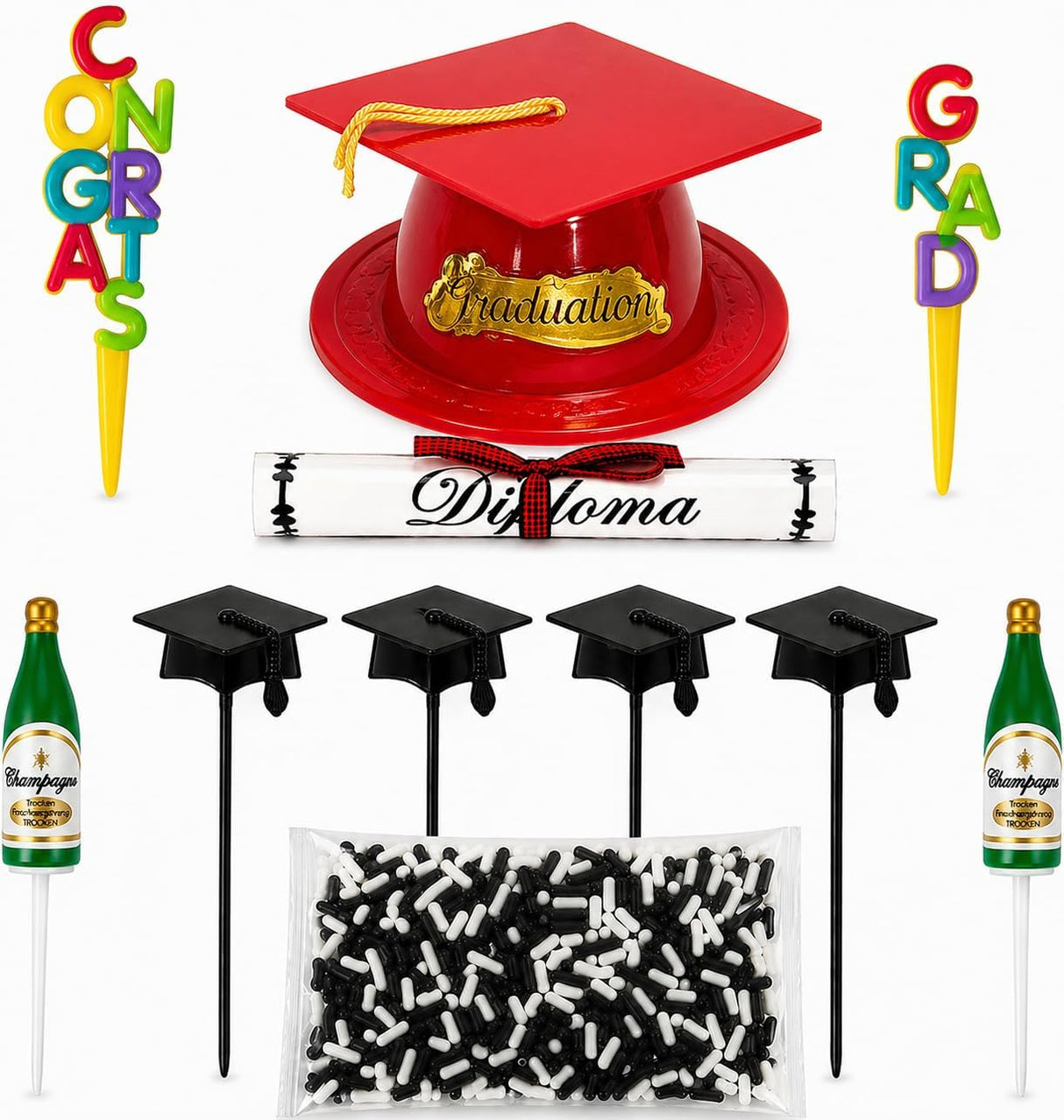 Oasis Supply, Graduation Cake Decorating Kits with Sprinkles (Various Color Grad Caps)