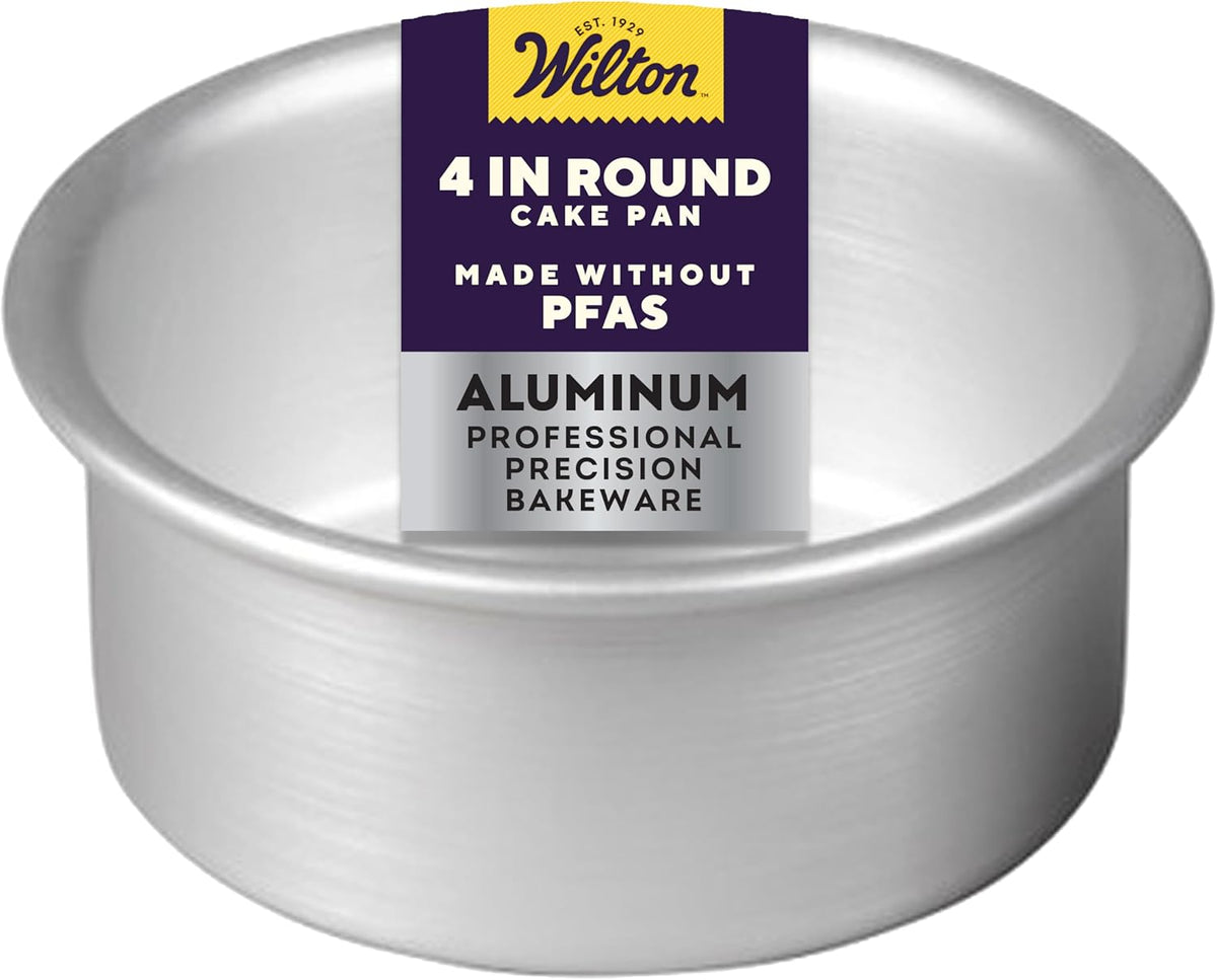 Wilton Aluminum Round Cake Pan, Durable Anodized Bakeware for Tiered & Layered Cakes, Even Heating, Rust-Resistant, Professional Cake Baking Pans, 4 x 2 in 4x2