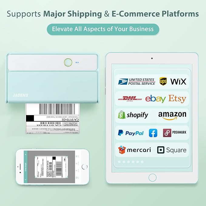 JADENS Bluetooth Thermal Label Printer -Wireless Shipping Label Printer for Small Business & Package, USPS, Etsy, Amazon, Compatible with iPhone, Windows, Android