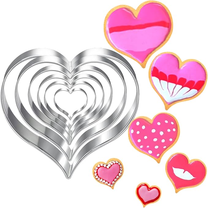 6-Piece Heart Cookie Cutter Set – Stainless Steel Fondant & Biscuit Cutters (0.95"–4.25")