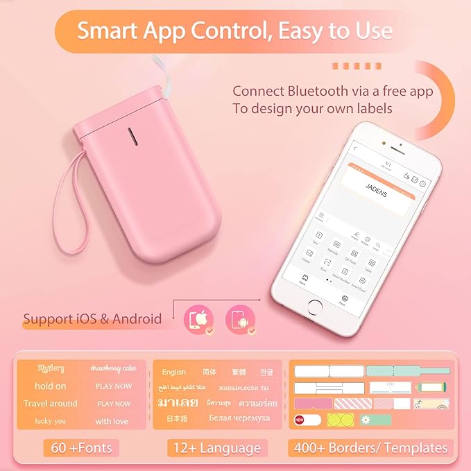 JADENS Label Maker Machine, D11 Portable Bluetooth Printer for Labeling, Home, Office, Organization, Mini Label Maker Machine