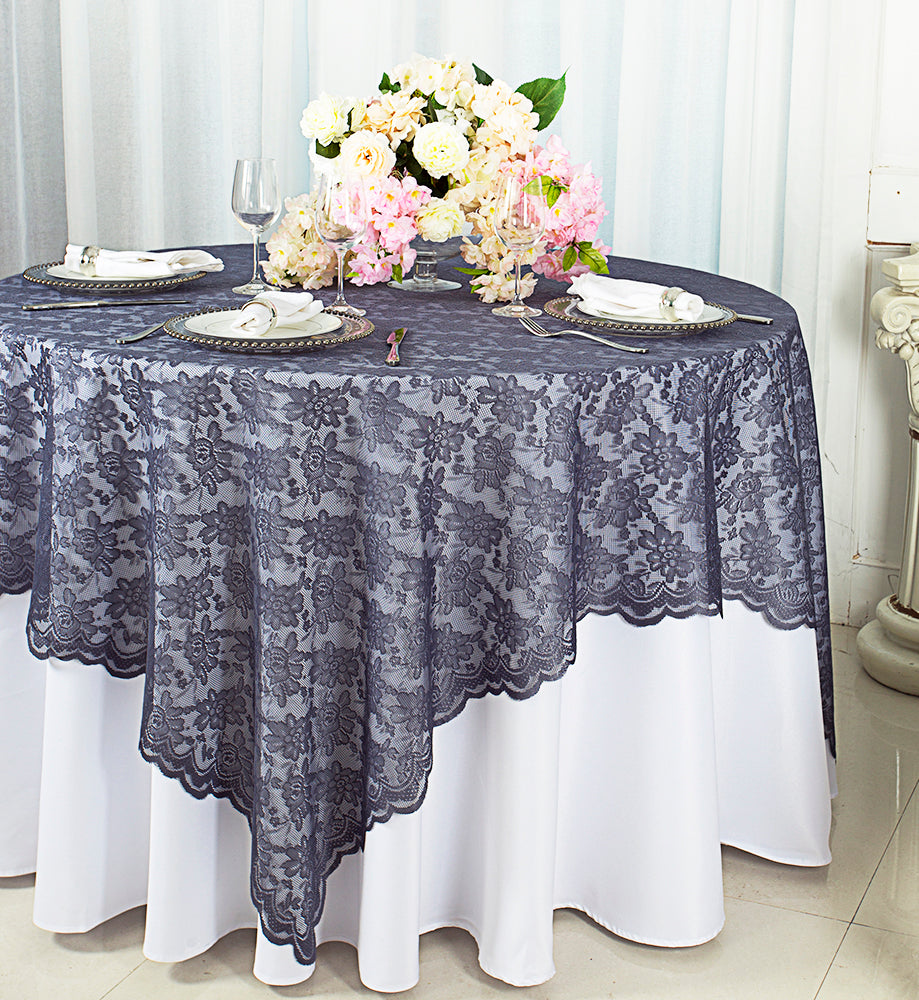 Lace Square Table Overlay 72x72 Pewter/Charcoal