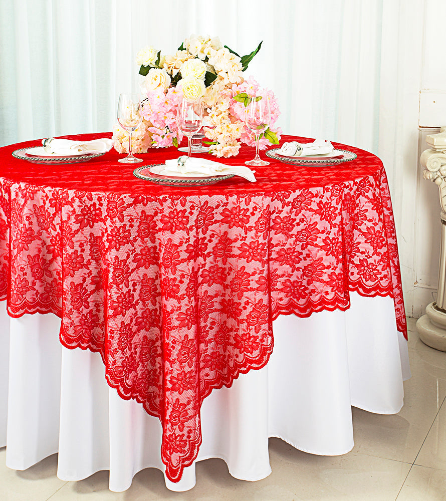 Square Lace Table Overlay 72x72 Red