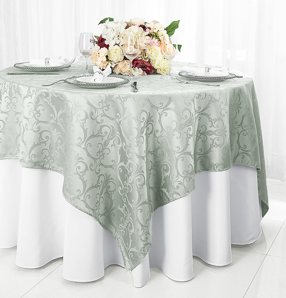 Square Table Overlay Versailles Chopin Damask Jacquard Polyester 72x72 Silver